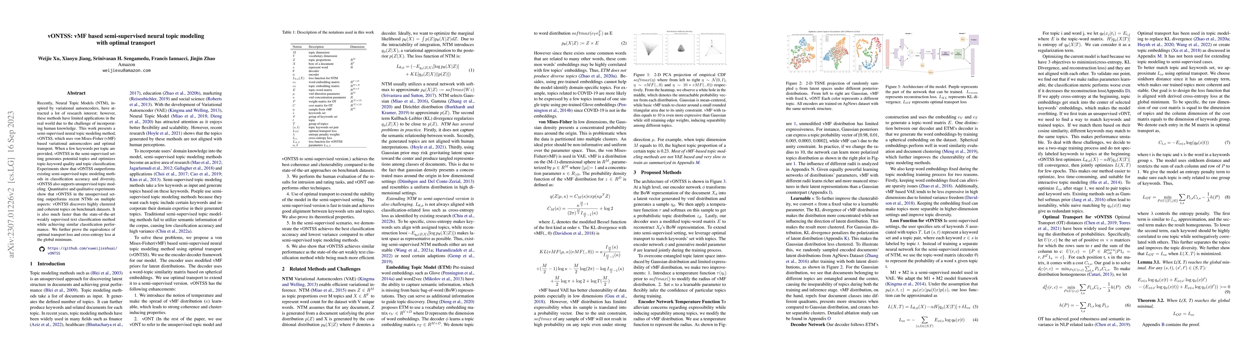 Thumbnail for vONTSS: vMF based semi-supervised neural topic modeling with optimal
  transport
