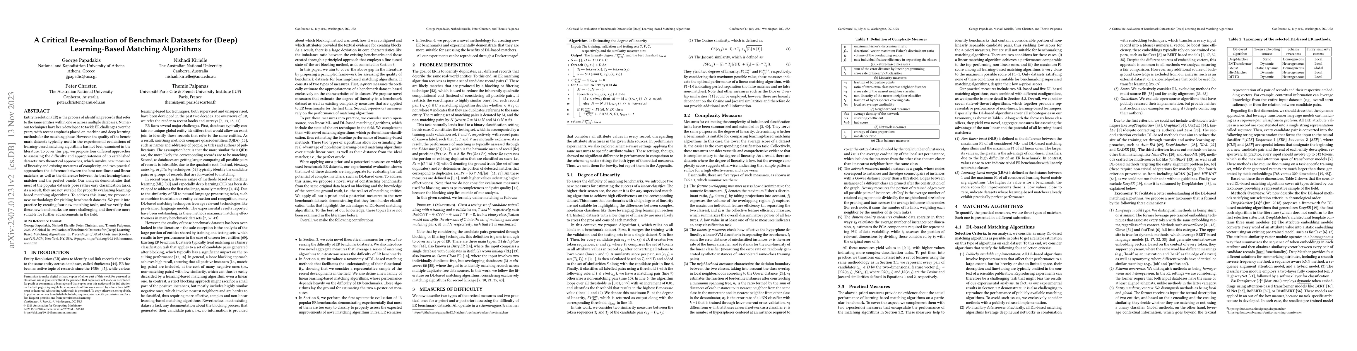 Thumbnail for A Critical Re-evaluation of Benchmark Datasets for (Deep) Learning-Based
  Matching Algorithms
