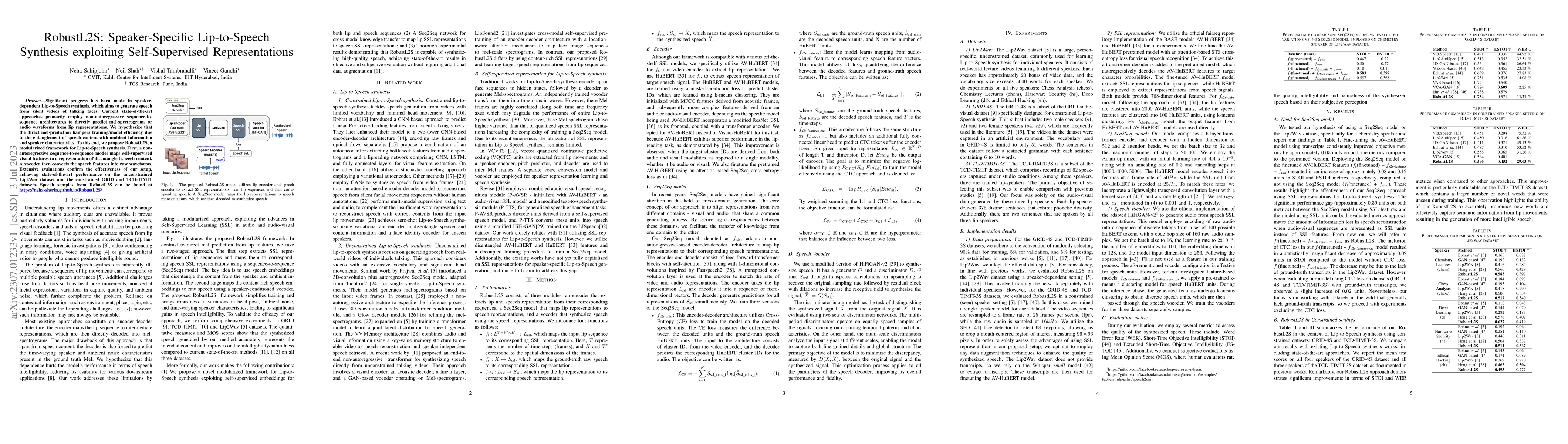 Thumbnail for RobustL2S: Speaker-Specific Lip-to-Speech Synthesis exploiting
  Self-Supervised Representations