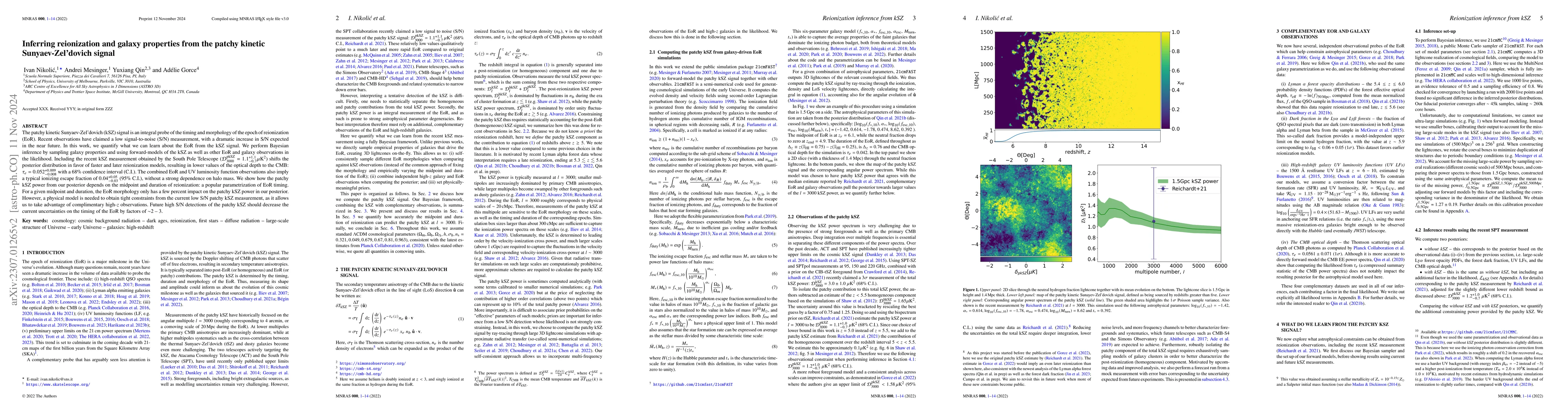 Thumbnail for Inferring reionization and galaxy properties from the patchy kinetic
  Sunyaev-Zel'dovich signal