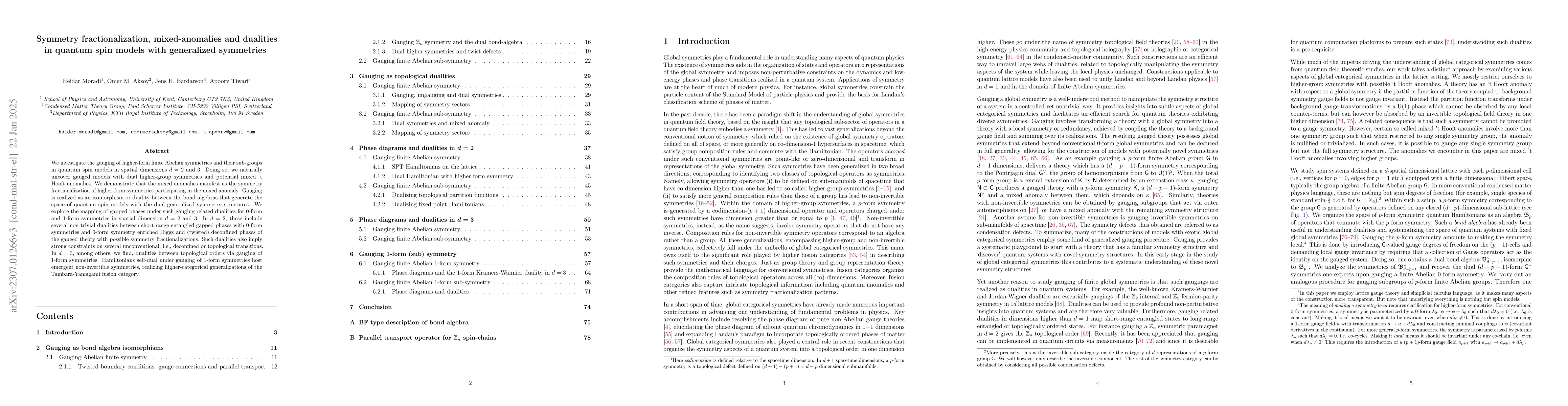Thumbnail for Symmetry fractionalization, mixed-anomalies and dualities in quantum
  spin models with generalized symmetries