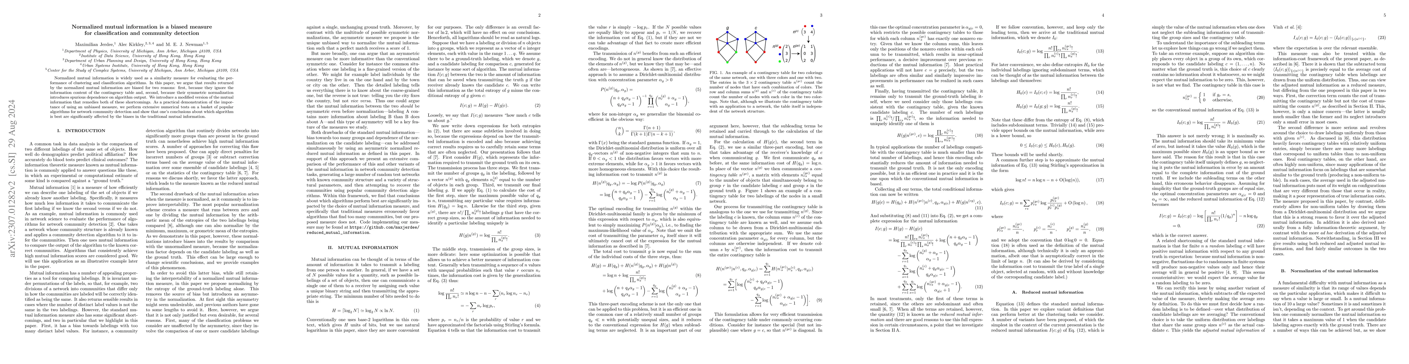 Thumbnail for Normalized mutual information is a biased measure for classification and
  community detection