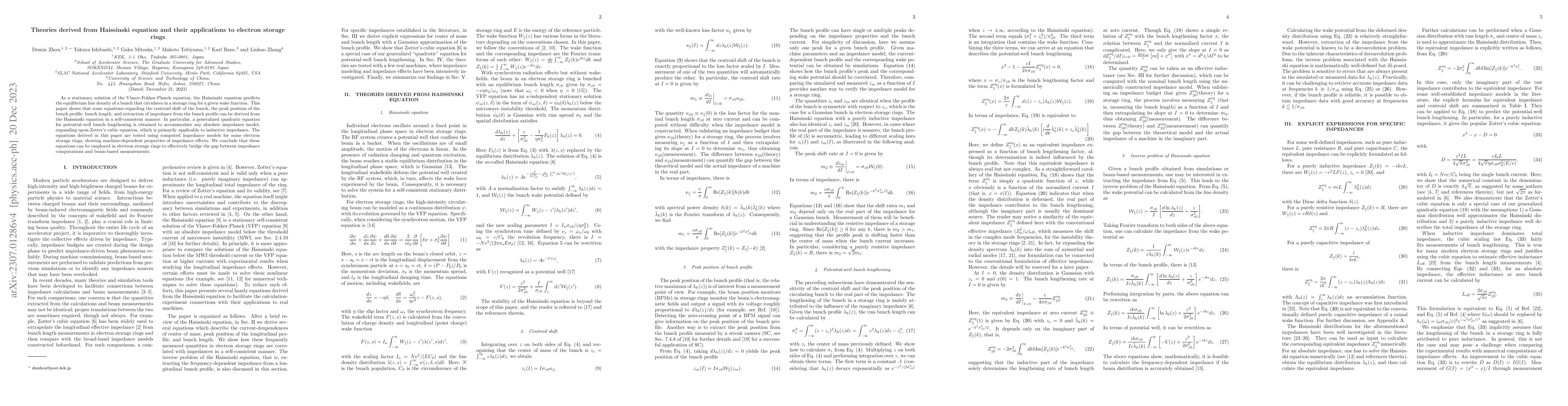 Thumbnail for Theories derived from Haissinski equation and their applications to
  electron storage rings