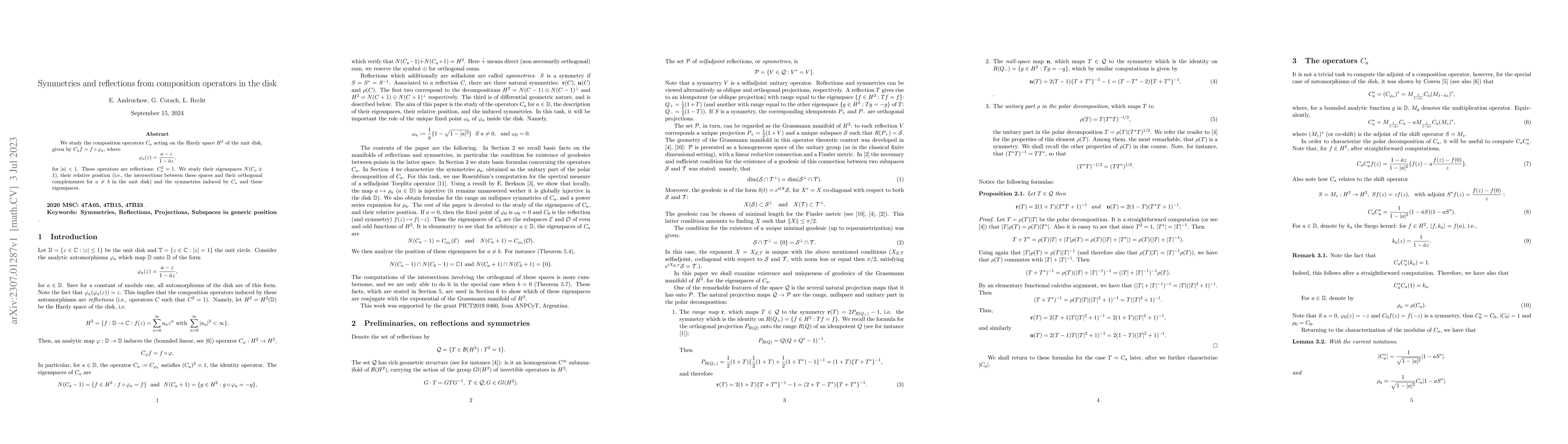Thumbnail for Symmetries and reflections from composition operators in the disk
