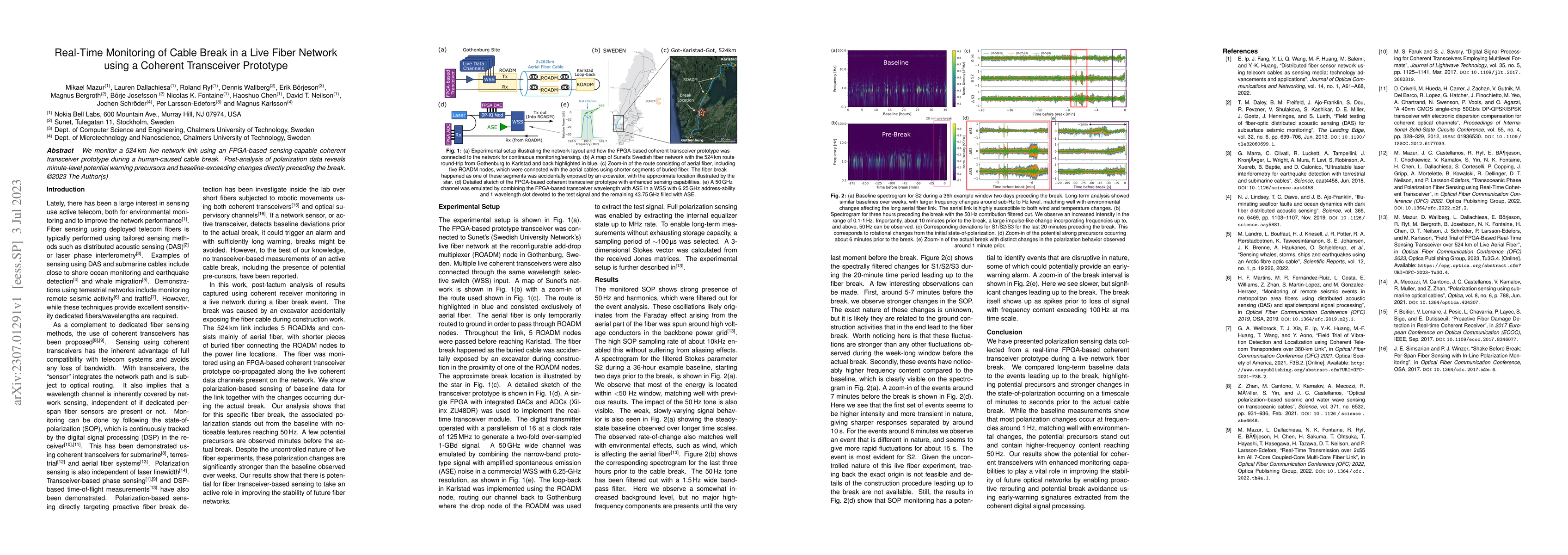 Thumbnail for Real-Time Monitoring of Cable Break in a Live Fiber Network using a
  Coherent Transceiver Prototype