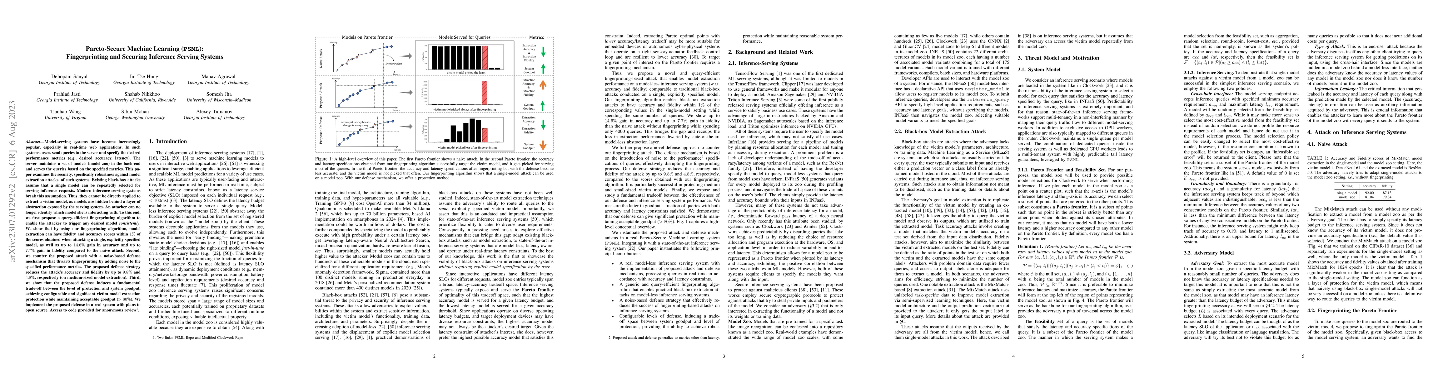 Thumbnail for Pareto-Secure Machine Learning (PSML): Fingerprinting and Securing
  Inference Serving Systems