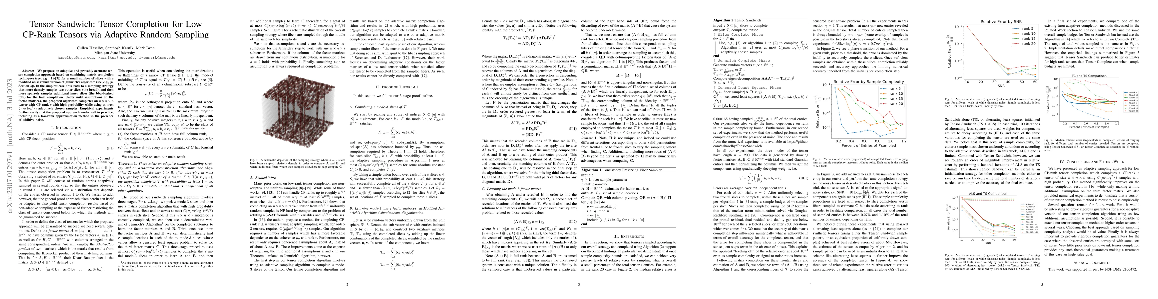 Thumbnail for Tensor Sandwich: Tensor Completion for Low CP-Rank Tensors via Adaptive
  Random Sampling