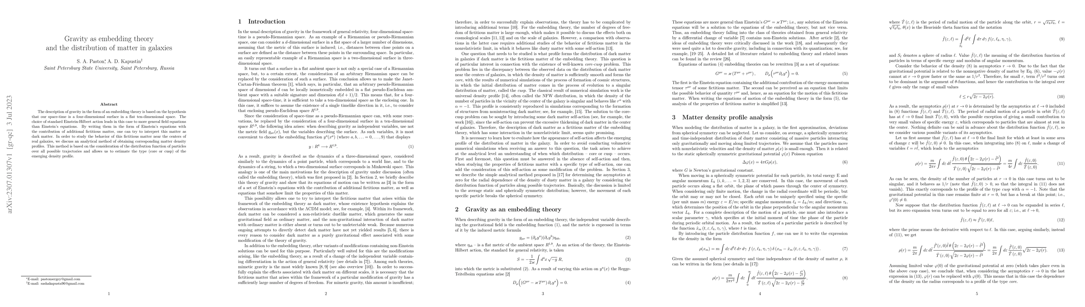 Thumbnail for Gravity as embedding theory and the distribution of matter in galaxies