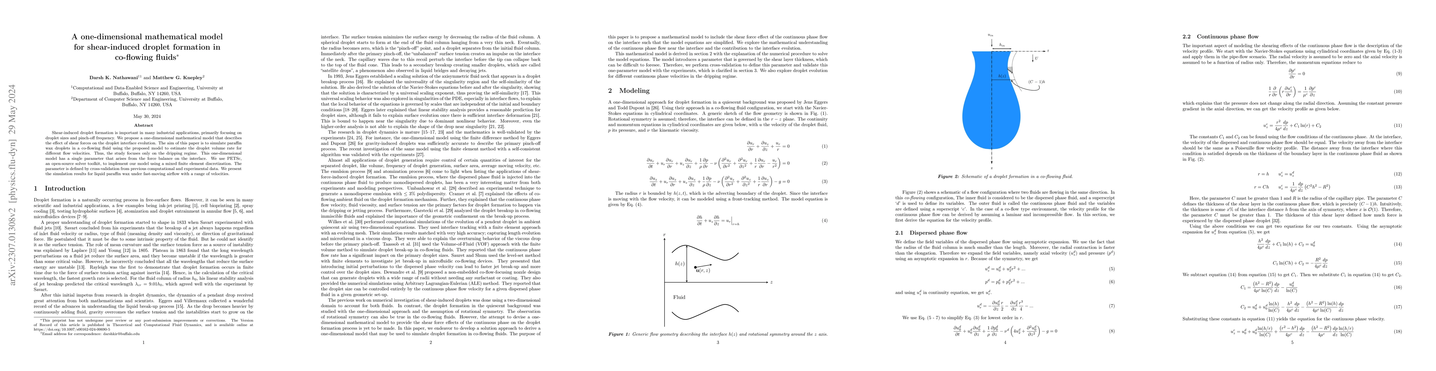Thumbnail for A one-dimensional mathematical model for shear-induced droplet formation
  in co-flowing fluids