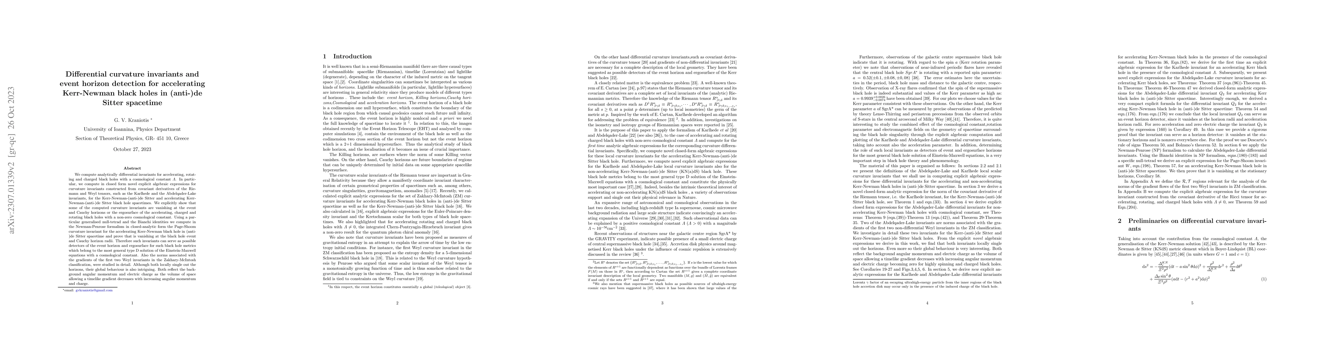 Thumbnail for Differential curvature invariants and event horizon detection for
  accelerating Kerr-Newman black holes in (anti-)de Sitter spacetime