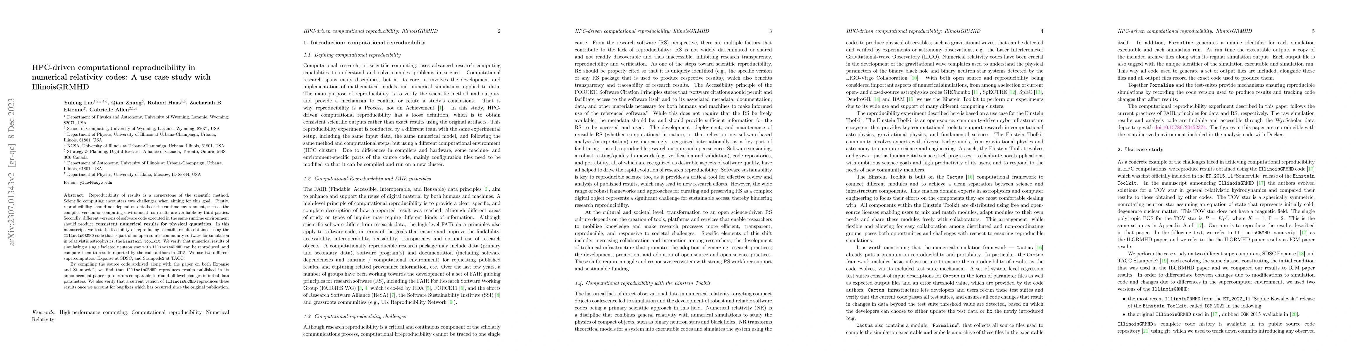 Thumbnail for HPC-driven computational reproducibility in numerical relativity codes:
  A use case study with IllinoisGRMHD
