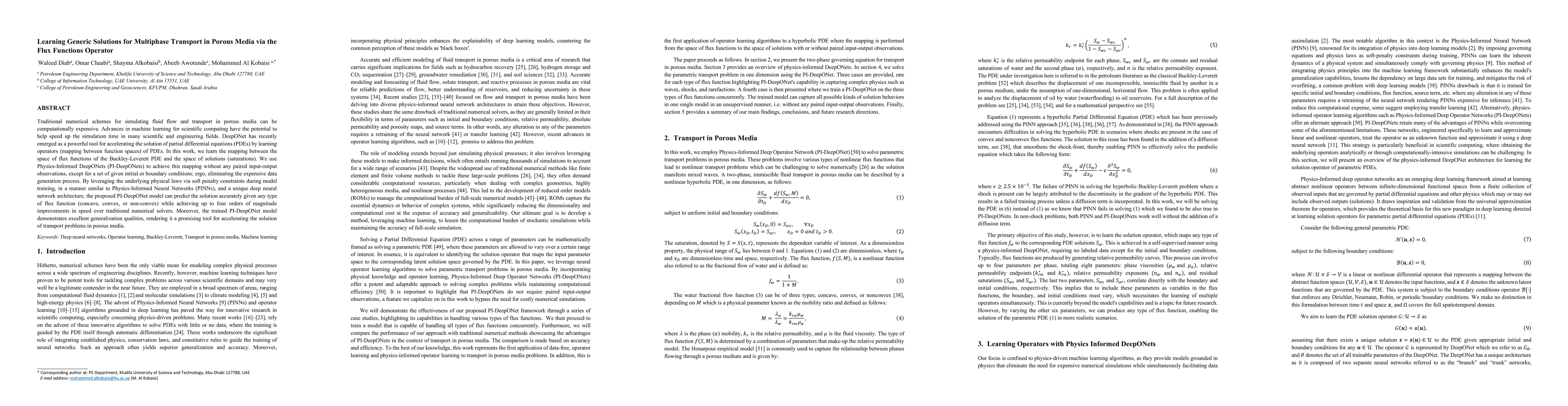 Thumbnail for Learning Generic Solutions for Multiphase Transport in Porous Media via
  the Flux Functions Operator