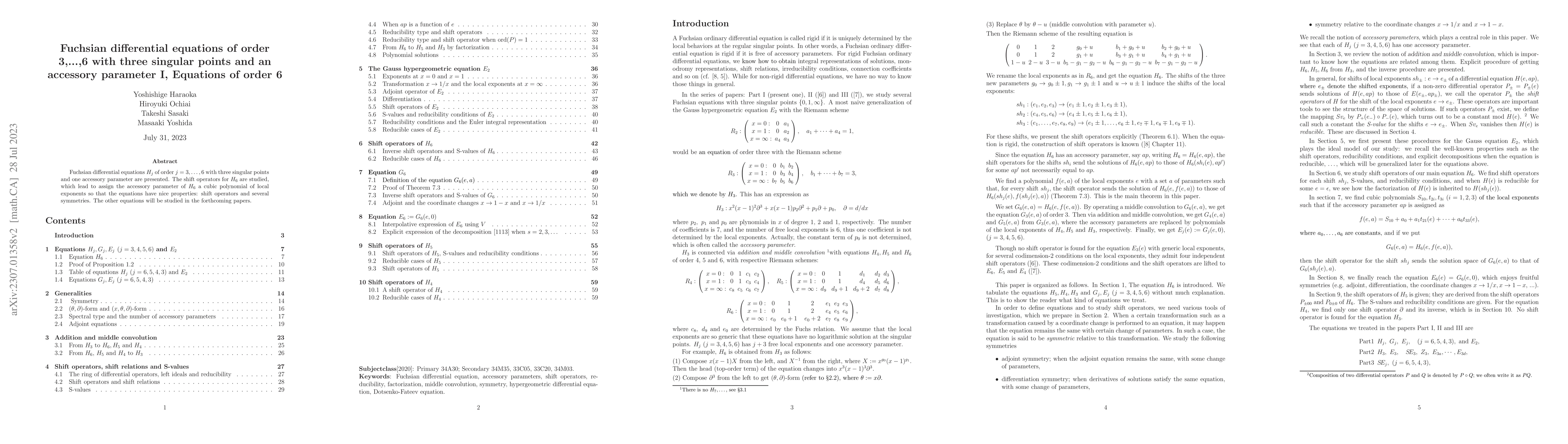 Thumbnail for Fuchsian differential equations of order 3,...,6 with three singular
  points and an accessory parameter I, Equations of order 6