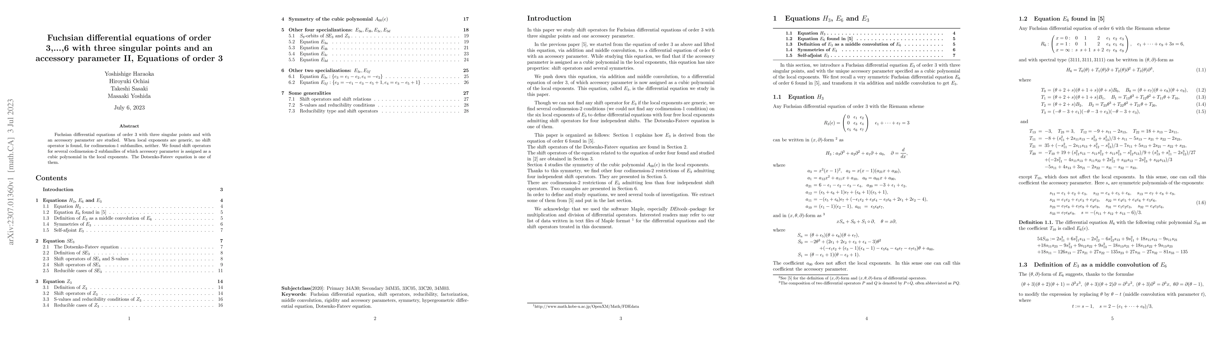Thumbnail for Fuchsian differential equations of order 3,...,6 with three singular
  points and an accessory parameter II, Equations of order 3