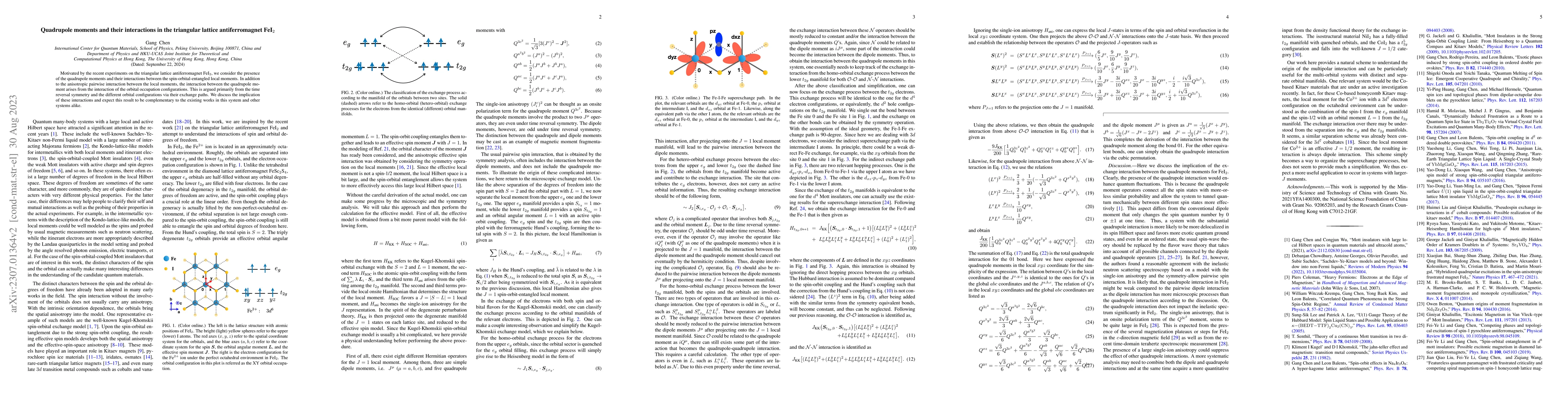 Thumbnail for Quadrupole moments and their interactions in the triangular lattice
  antiferromagnet FeI$_2$