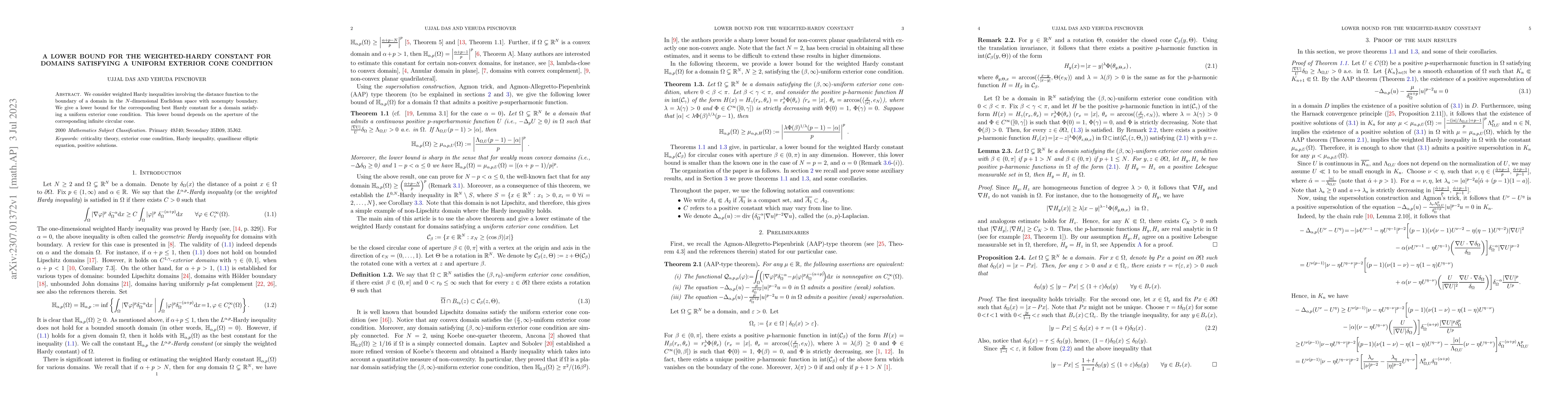 Thumbnail for A lower bound for the weighted-Hardy constant for domains satisfying a
  uniform exterior cone condition