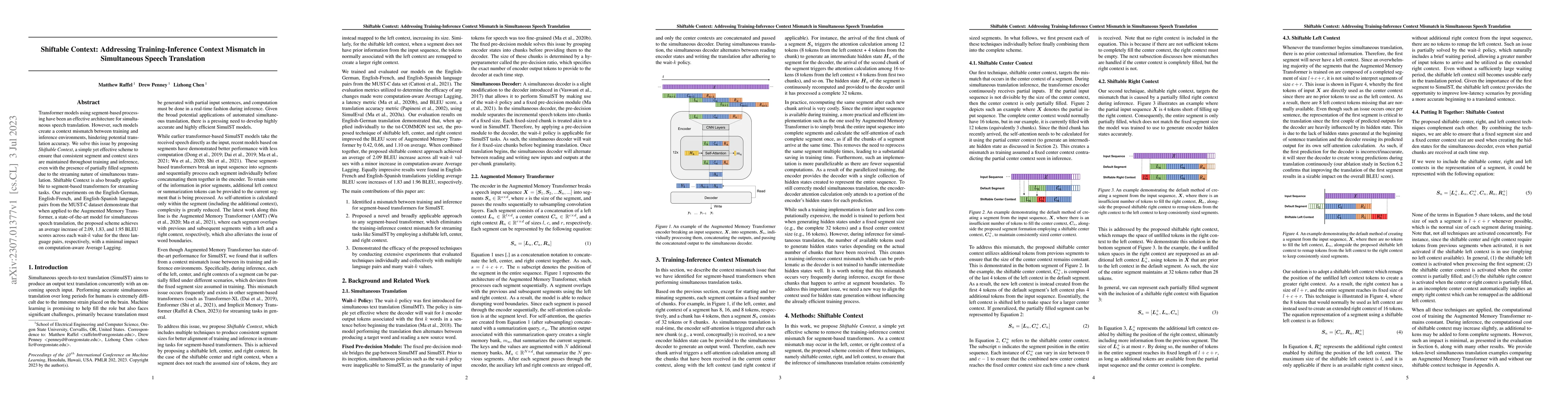 Thumbnail for Shiftable Context: Addressing Training-Inference Context Mismatch in
  Simultaneous Speech Translation