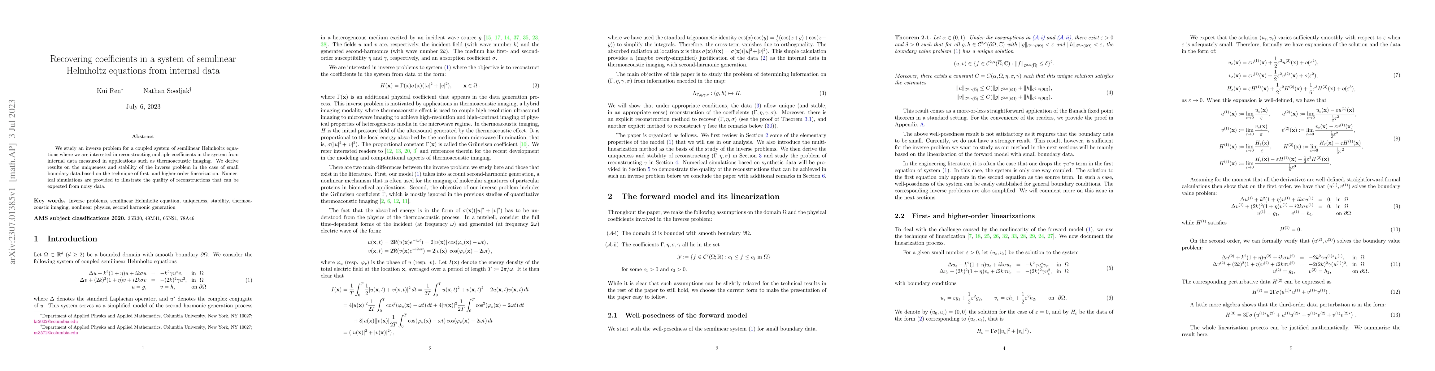 Thumbnail for Recovering coefficients in a system of semilinear Helmholtz equations
  from internal data