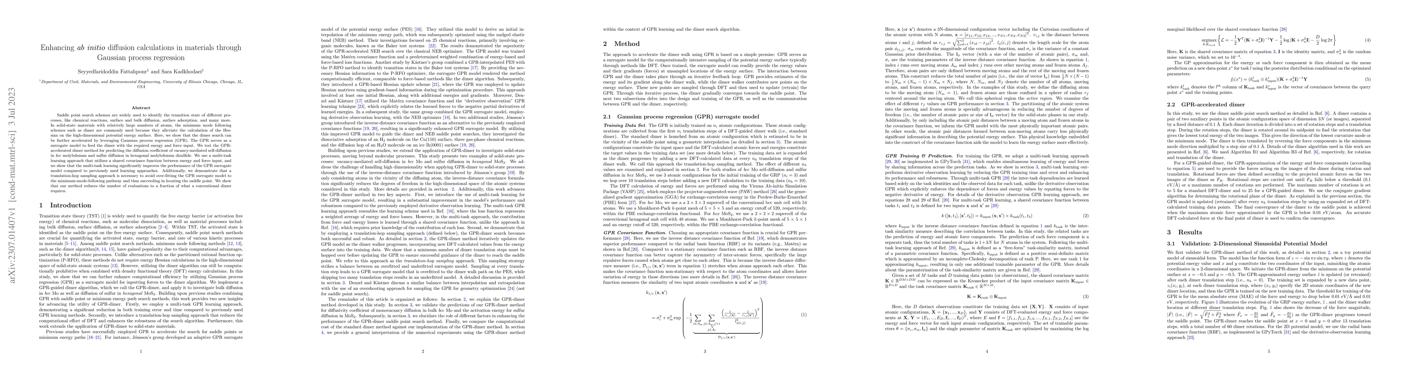 Thumbnail for Enhancing ab initio diffusion calculations in materials through Gaussian
  process regression