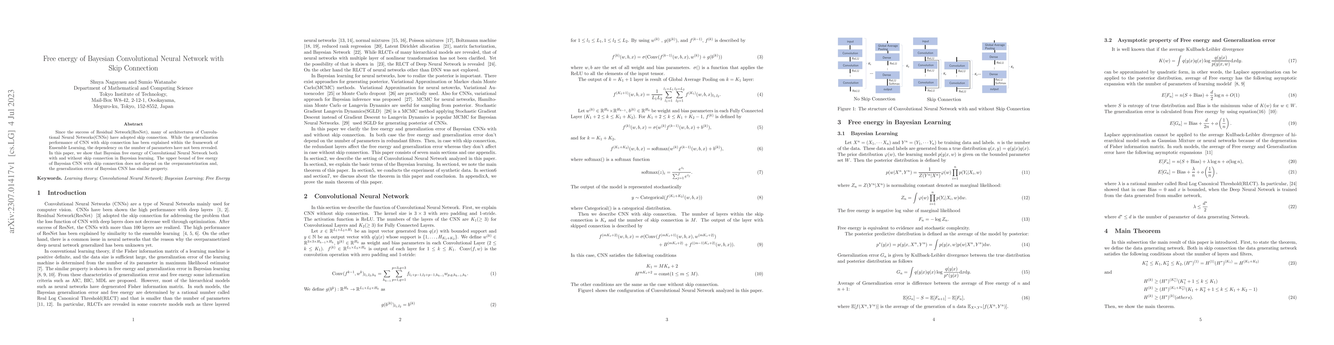 Thumbnail for Free energy of Bayesian Convolutional Neural Network with Skip
  Connection