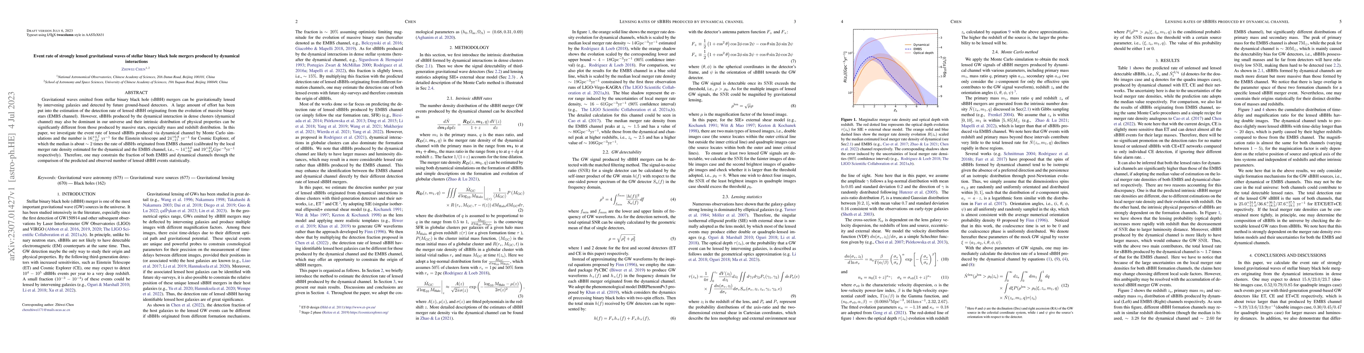 Thumbnail for Event Rate of Strongly Lensed Gravitational Waves of Stellar Binary
  Black Hole Mergers Produced by Dynamical Interactions