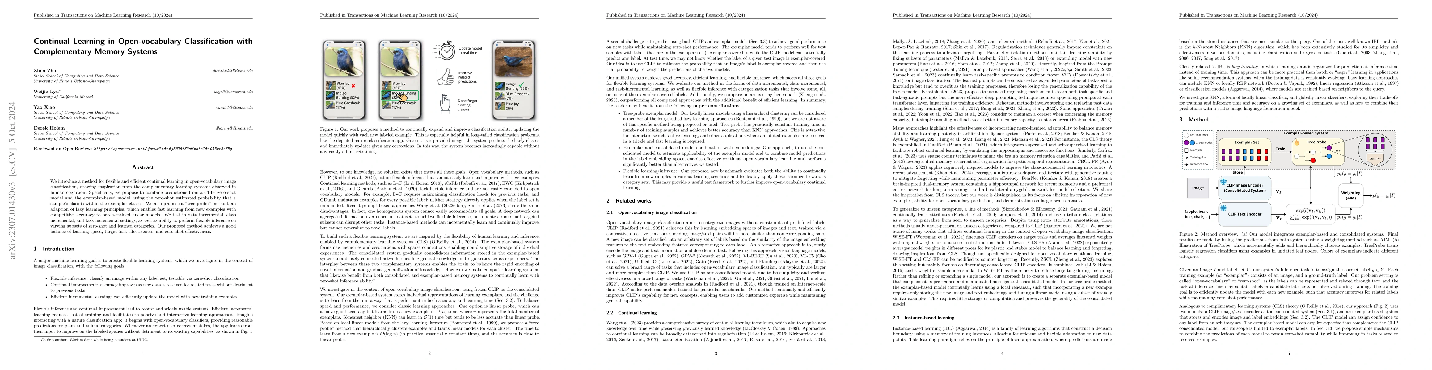Thumbnail for Continual Learning in Open-vocabulary Classification with Complementary
  Memory Systems