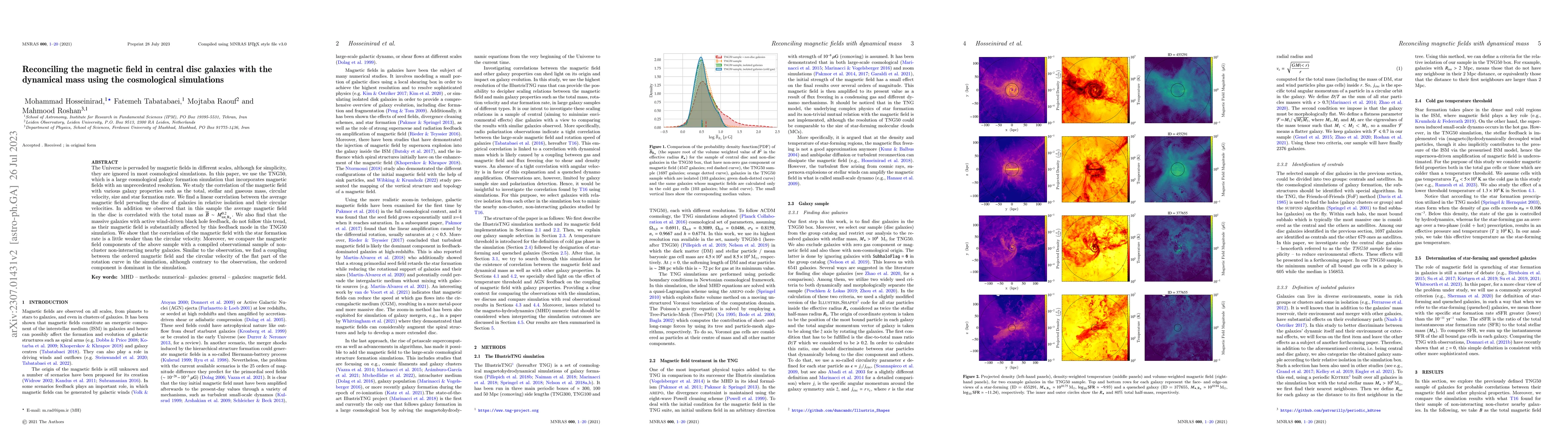 Thumbnail for Reconciling the magnetic field in central disc galaxies with the
  dynamical mass using the cosmological simulations