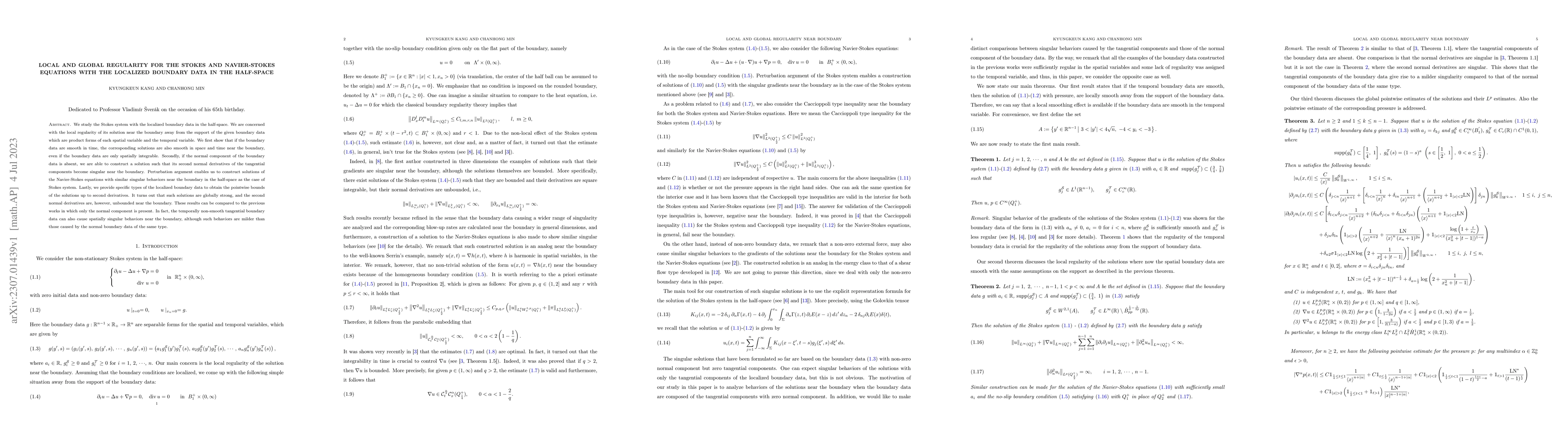 Thumbnail for Local and global regularity for the Stokes and Navier-Stokes equations
  with the localized boundary data in the half-space
