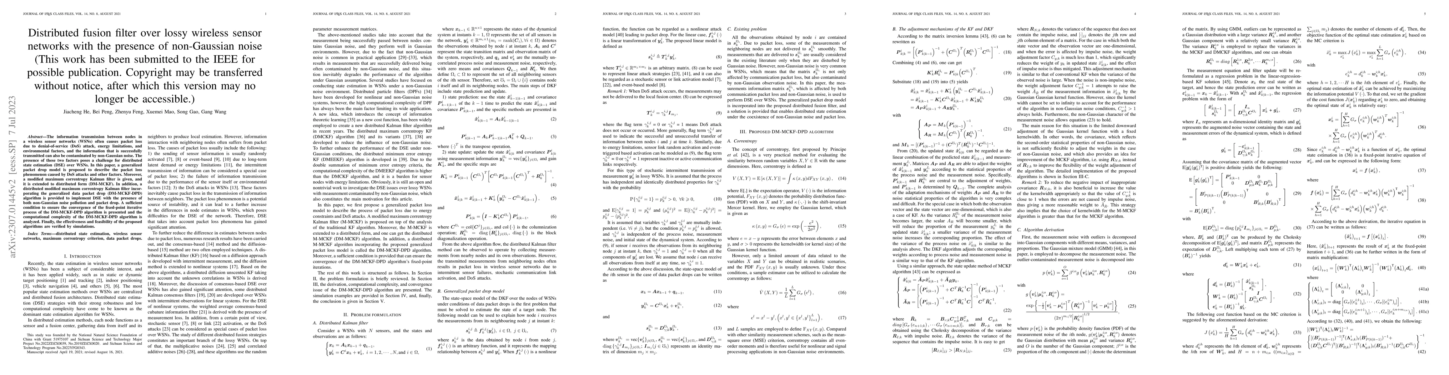 Thumbnail for Distributed fusion filter over lossy wireless sensor networks with the
  presence of non-Gaussian noise