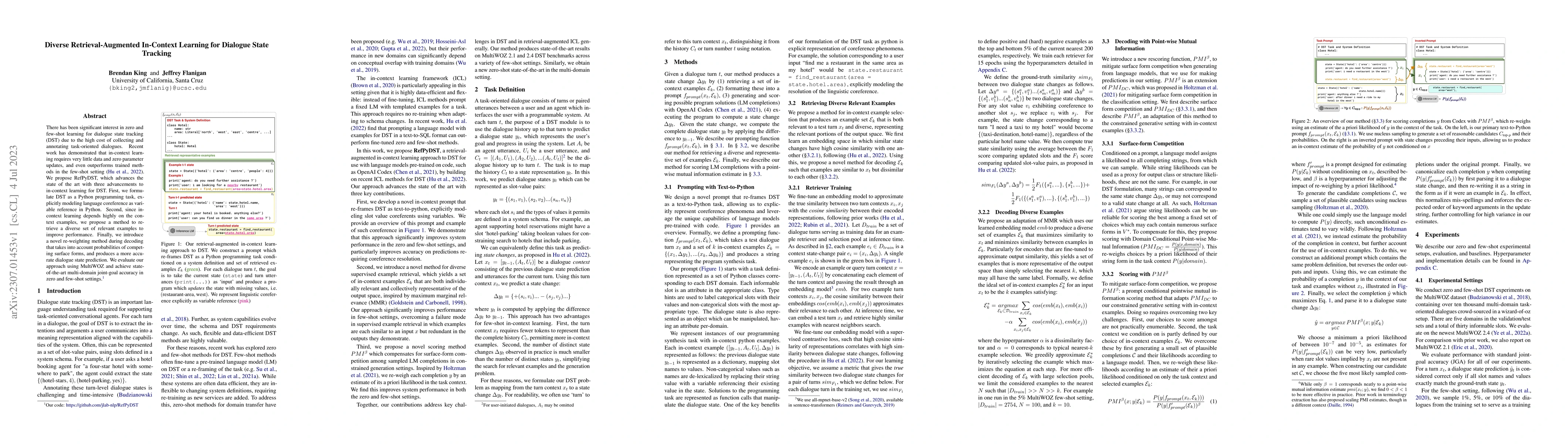 Thumbnail for Diverse Retrieval-Augmented In-Context Learning for Dialogue State
  Tracking