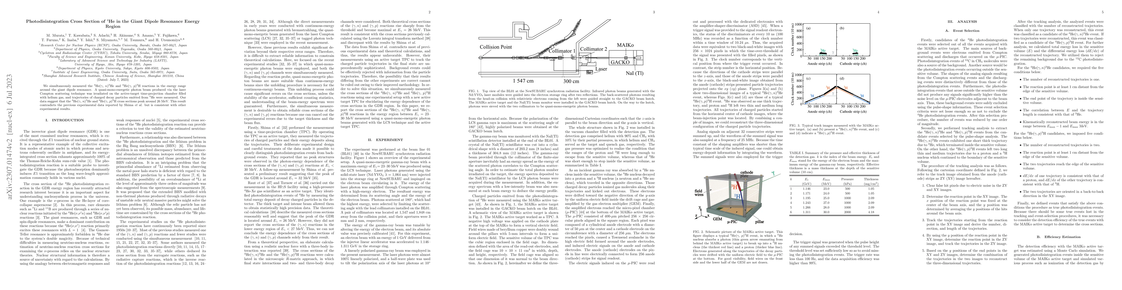 Thumbnail for Photodisintegration Cross Section of $^4$He in the Giant Dipole
  Resonance Energy Region