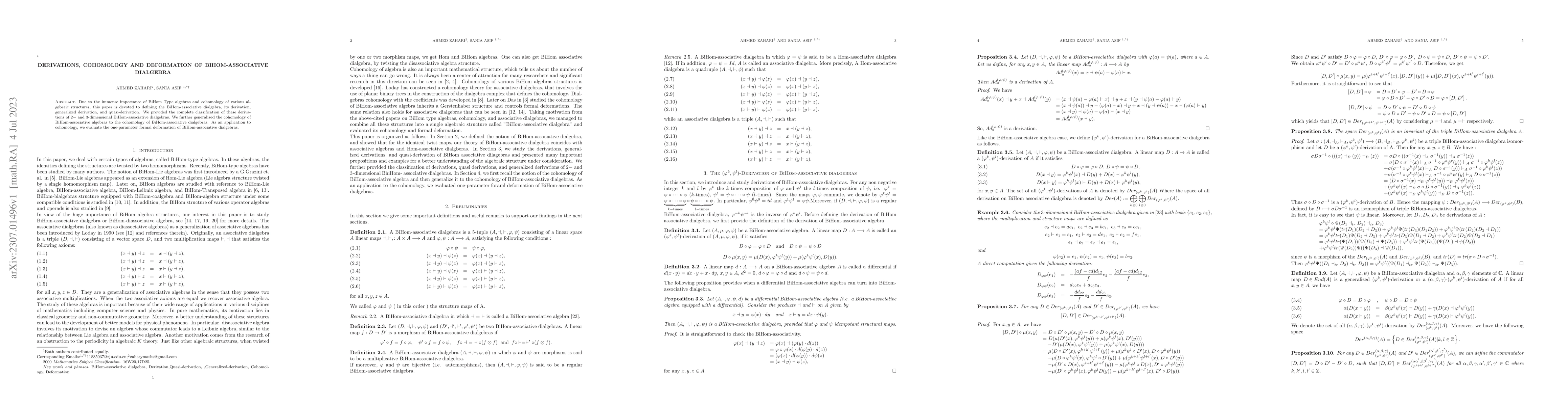 Thumbnail for Derivations, Cohomology and Deformation of BiHom-Associative Dialgebra