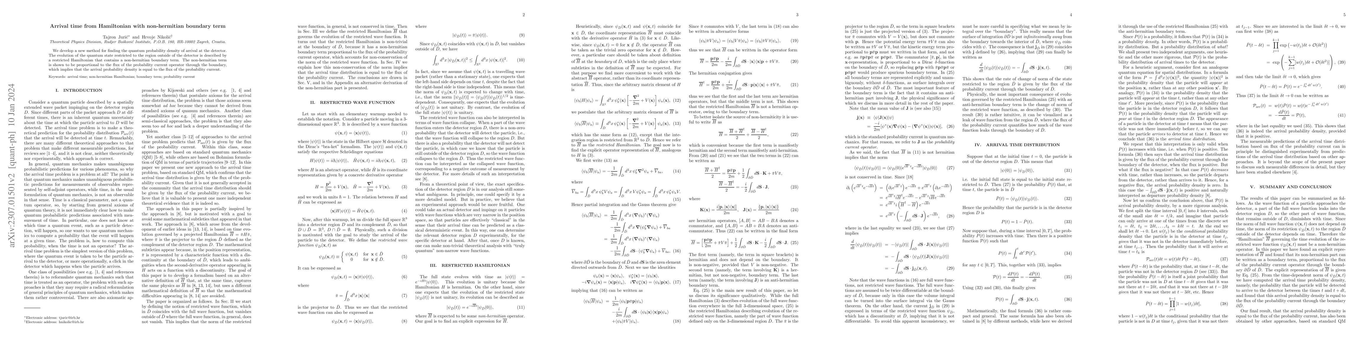 Thumbnail for Arrival time from Hamiltonian with non-hermitian boundary term