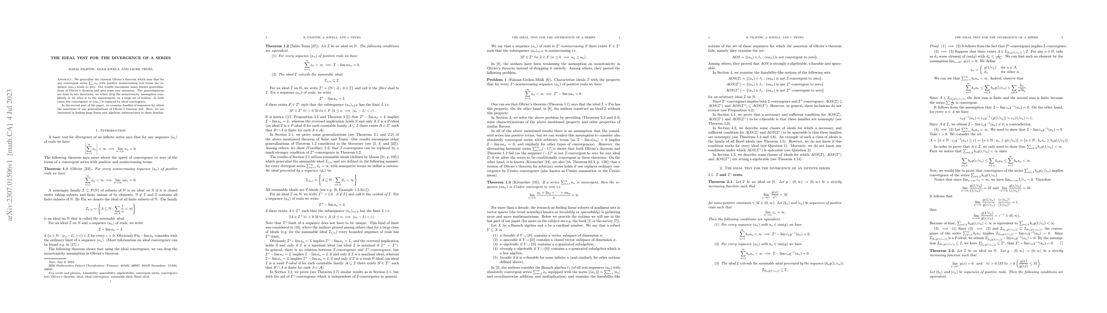 Thumbnail for The ideal test for the divergence of a series