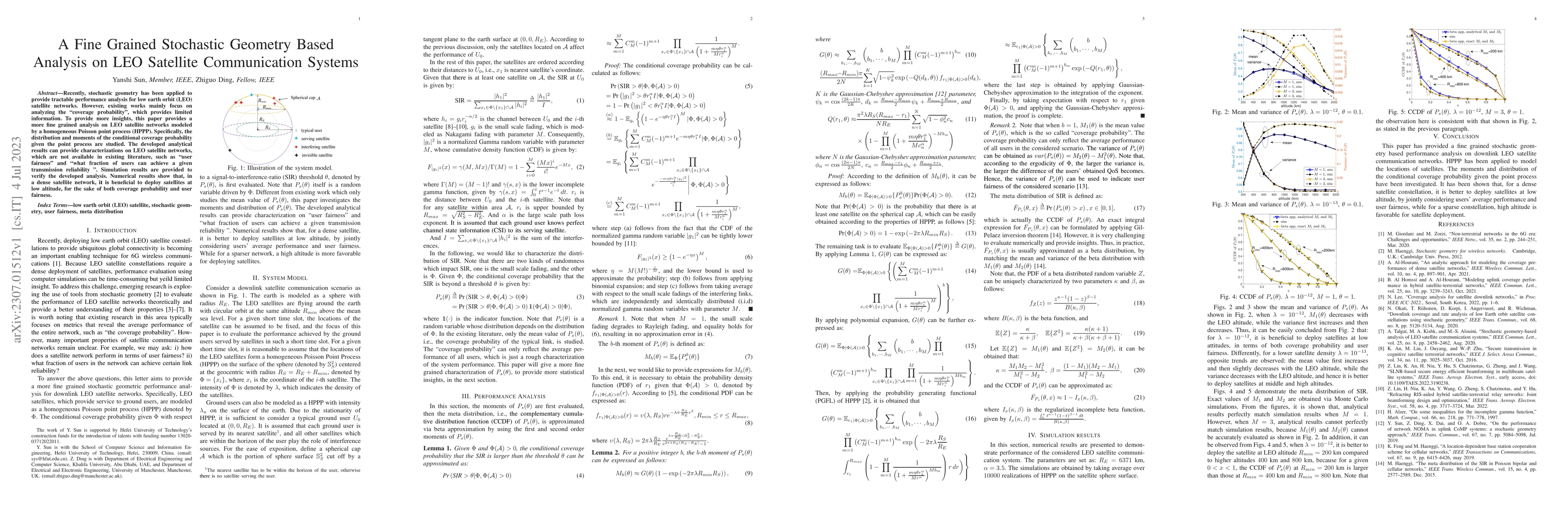 Thumbnail for A Fine Grained Stochastic Geometry Based Analysis on LEO Satellite
  Communication Systems