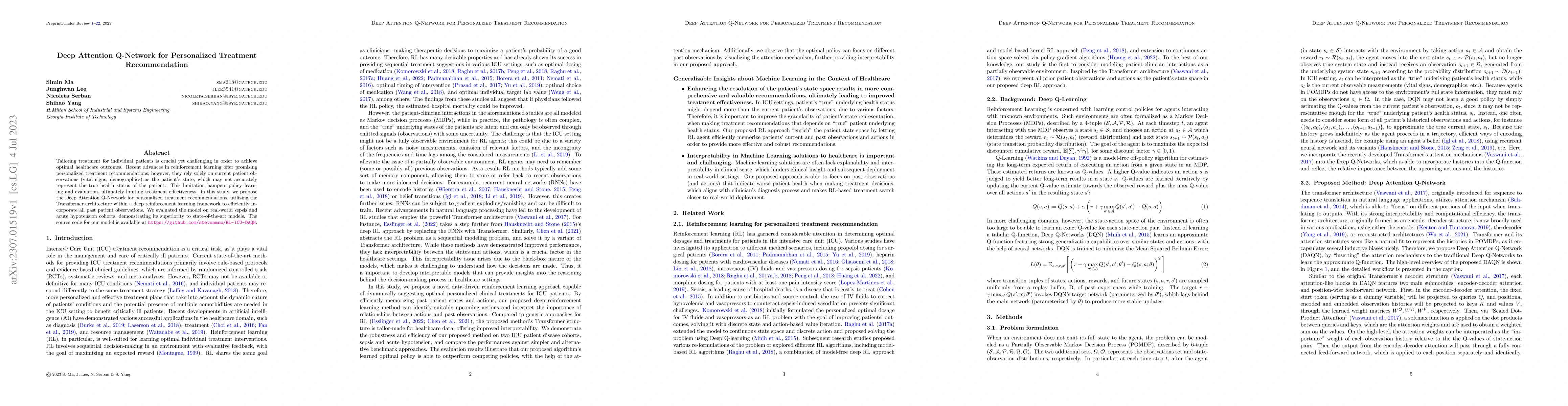 Thumbnail for Deep Attention Q-Network for Personalized Treatment Recommendation