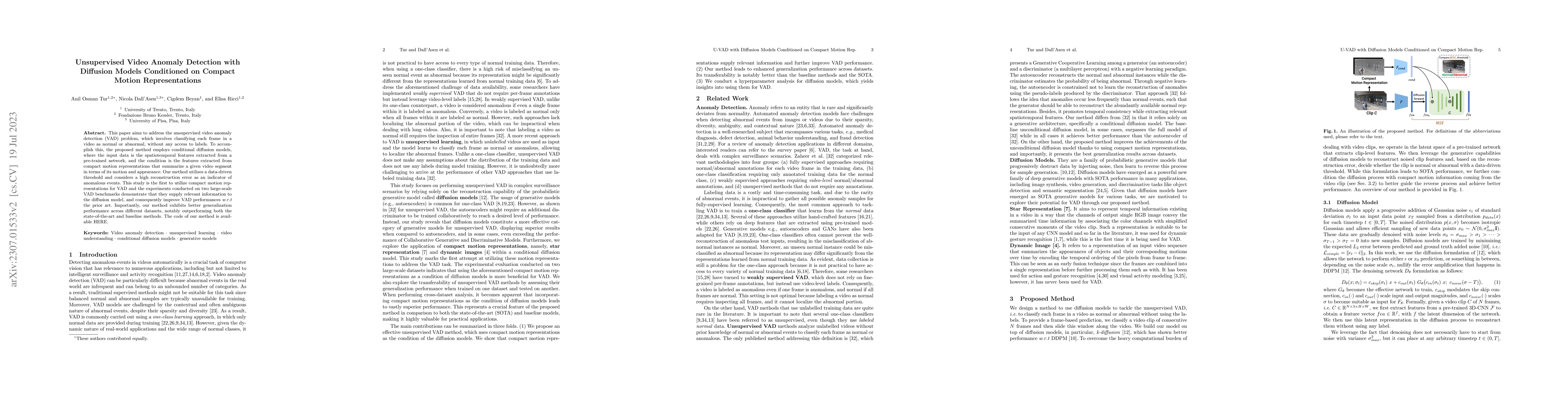 Thumbnail for Unsupervised Video Anomaly Detection with Diffusion Models Conditioned
  on Compact Motion Representations