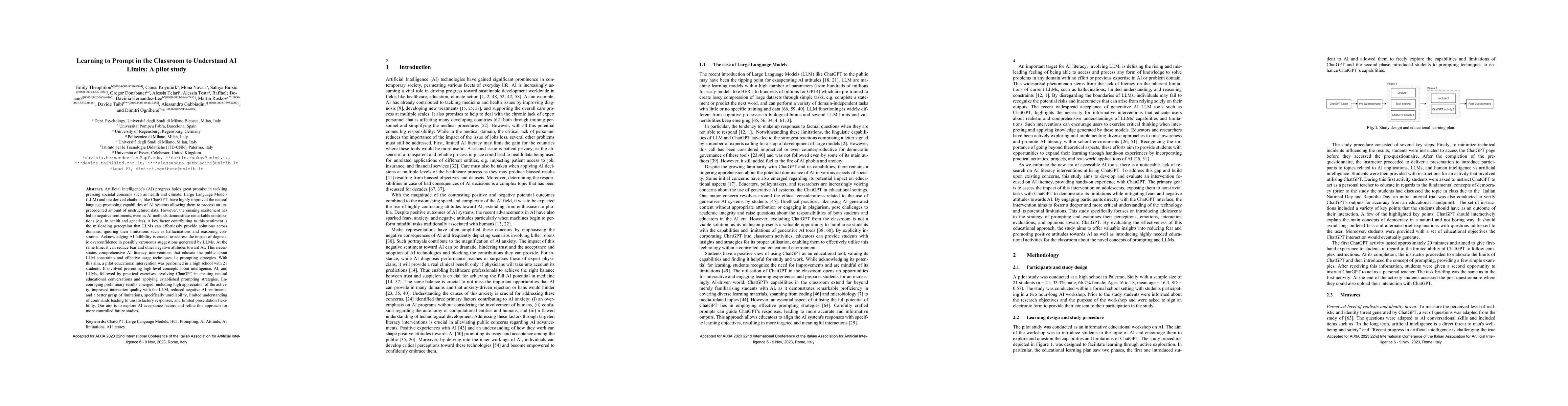Thumbnail for Learning to Prompt in the Classroom to Understand AI Limits: A pilot
  study