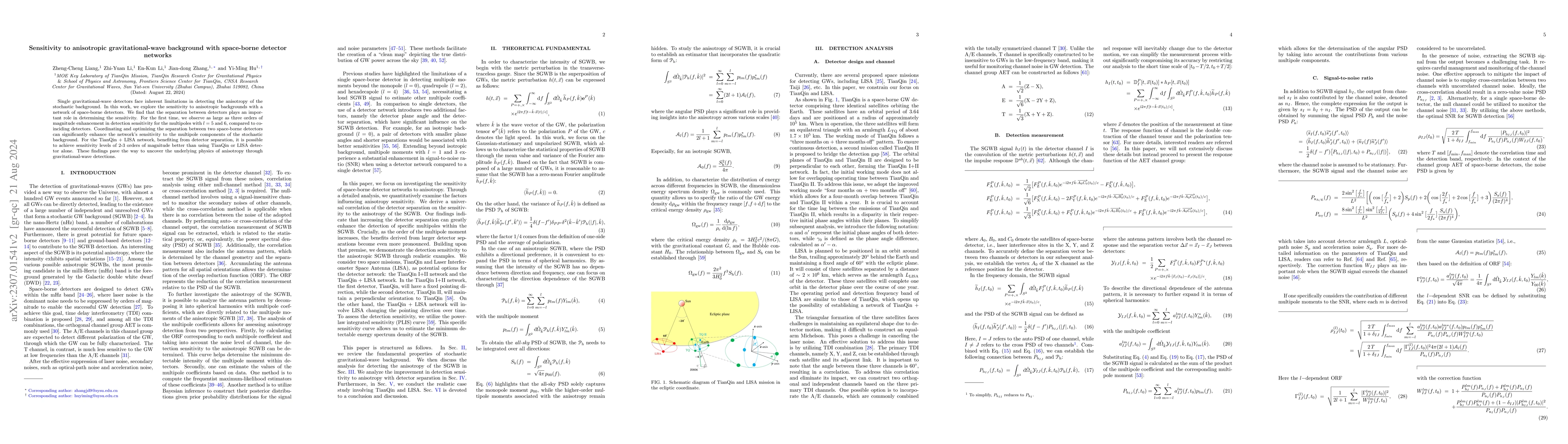 Thumbnail for Sensitivity to anisotropic stochastic gravitational-wave background with
  space-borne networks