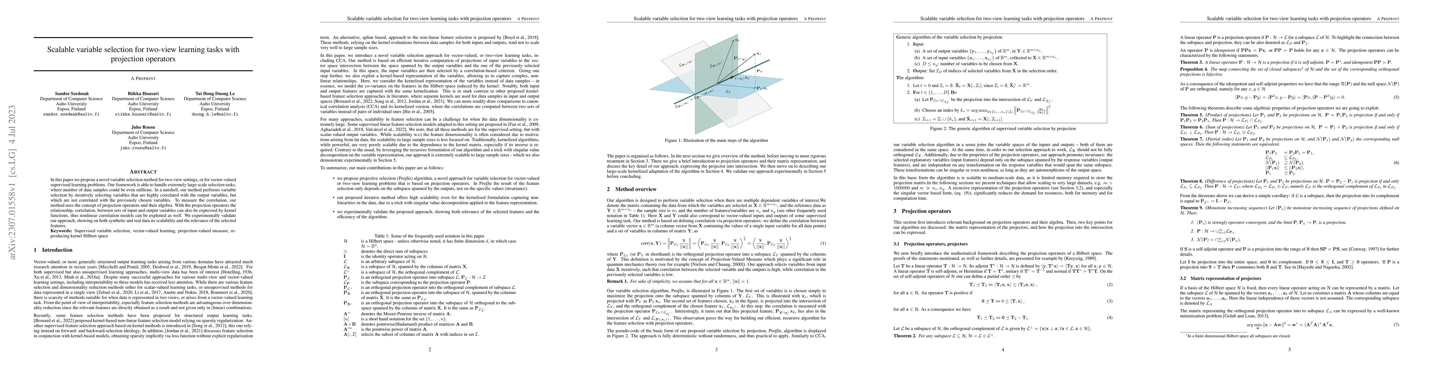Thumbnail for Scalable variable selection for two-view learning tasks with projection
  operators