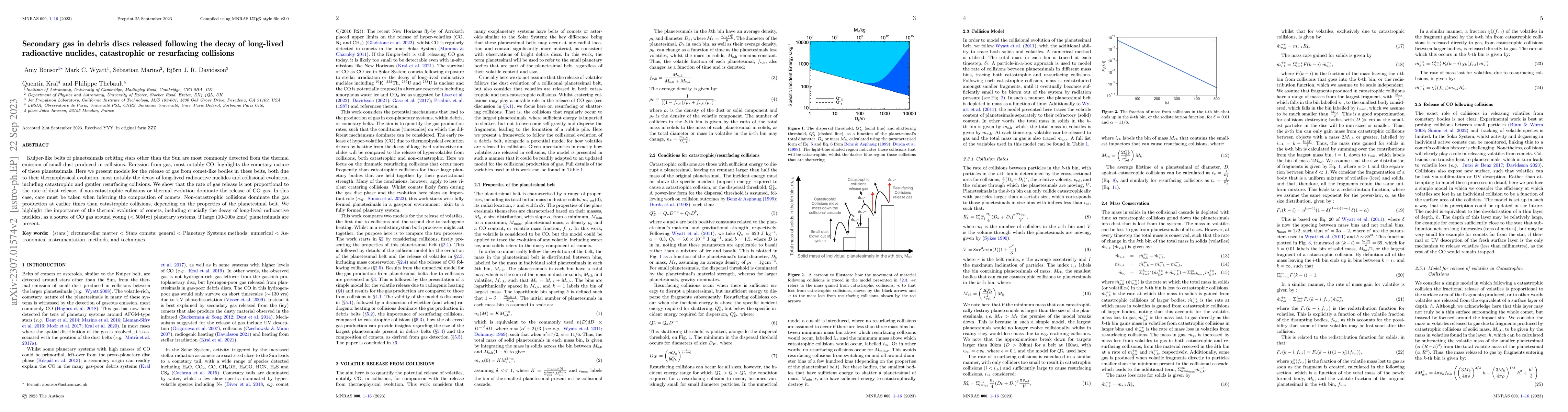 Thumbnail for Secondary gas in debris discs released following the decay of long-lived
  radioactive nuclides, catastrophic or resurfacing collisions
