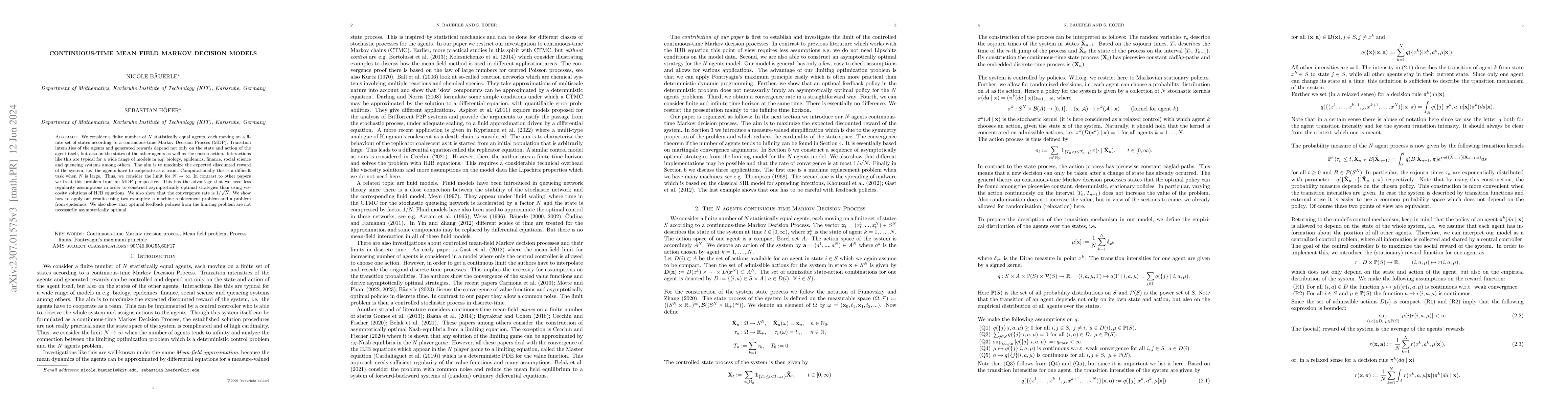 Thumbnail for Continuous-time mean field Markov decision models