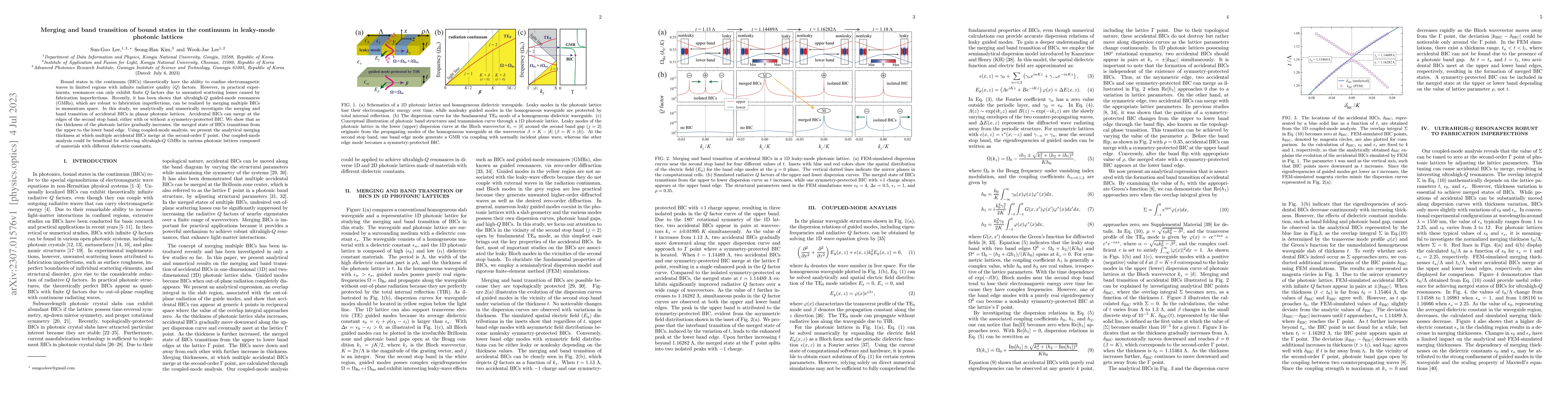 Thumbnail for Merging and band transition of bound states in the continuum in
  leaky-mode photonic lattices