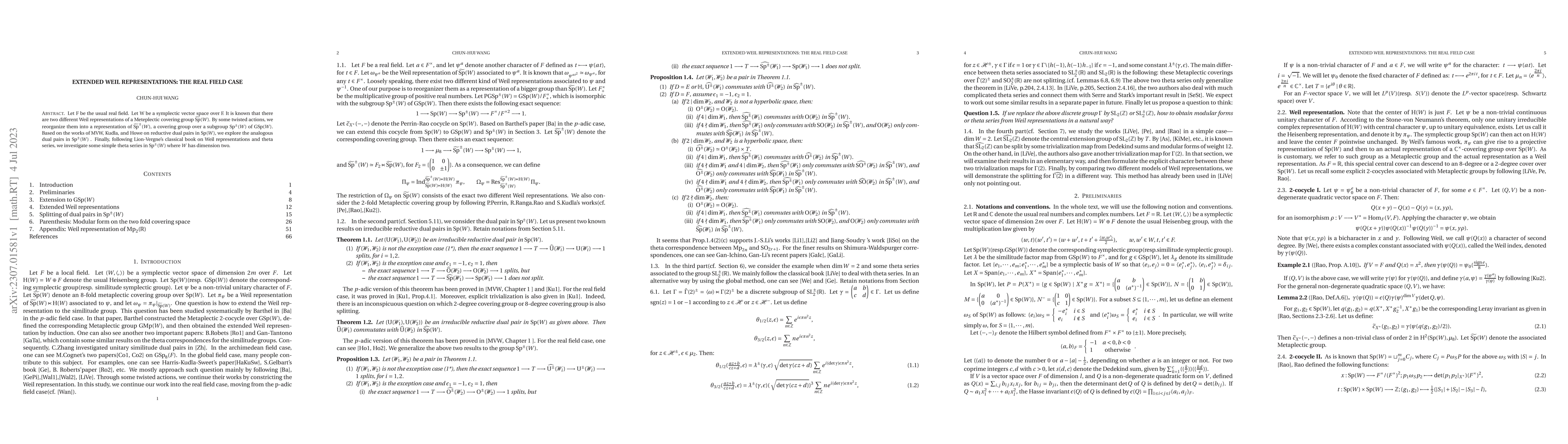 Thumbnail for Extended Weil representations: the real field case
