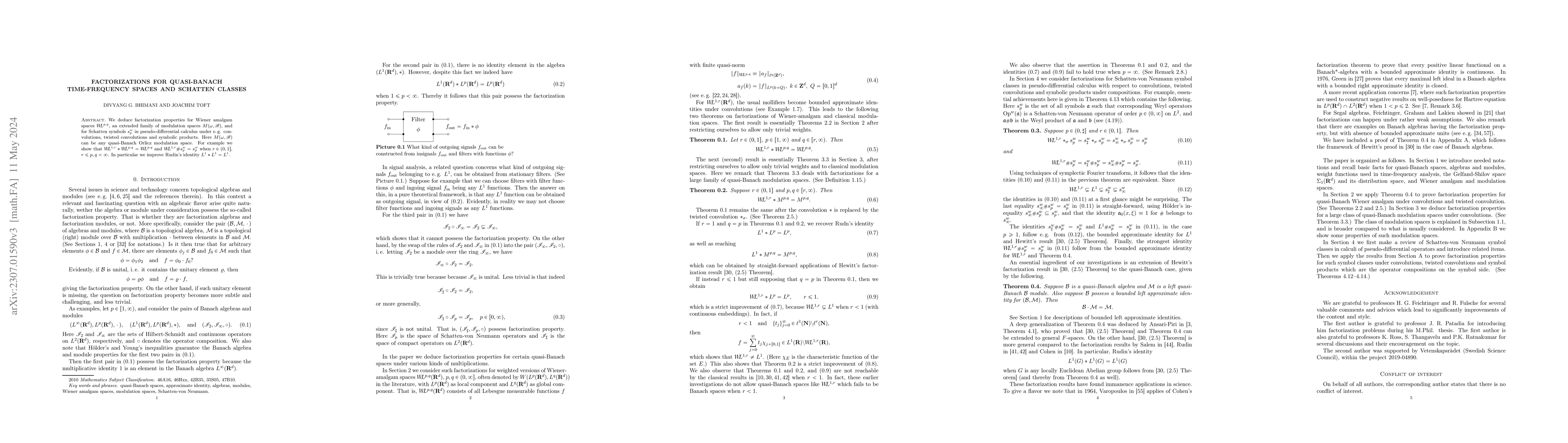 Thumbnail for Factorizations for quasi-Banach time-frequency spaces and Schatten
  classes
