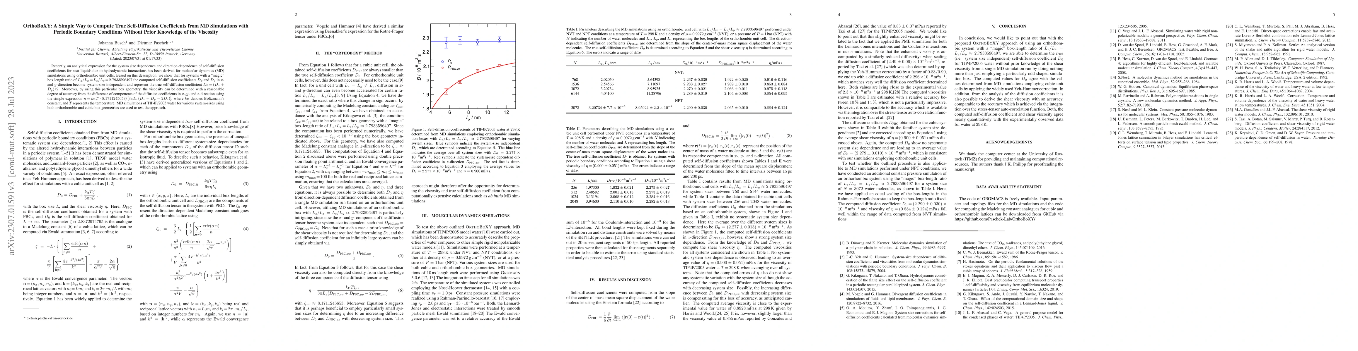 Thumbnail for OrthoBoXY: A Simple Way to Compute True Self-Diffusion Coefficients from
  MD Simulations with Periodic Boundary Conditions Without Prior Knowledge of
  the Viscosity
