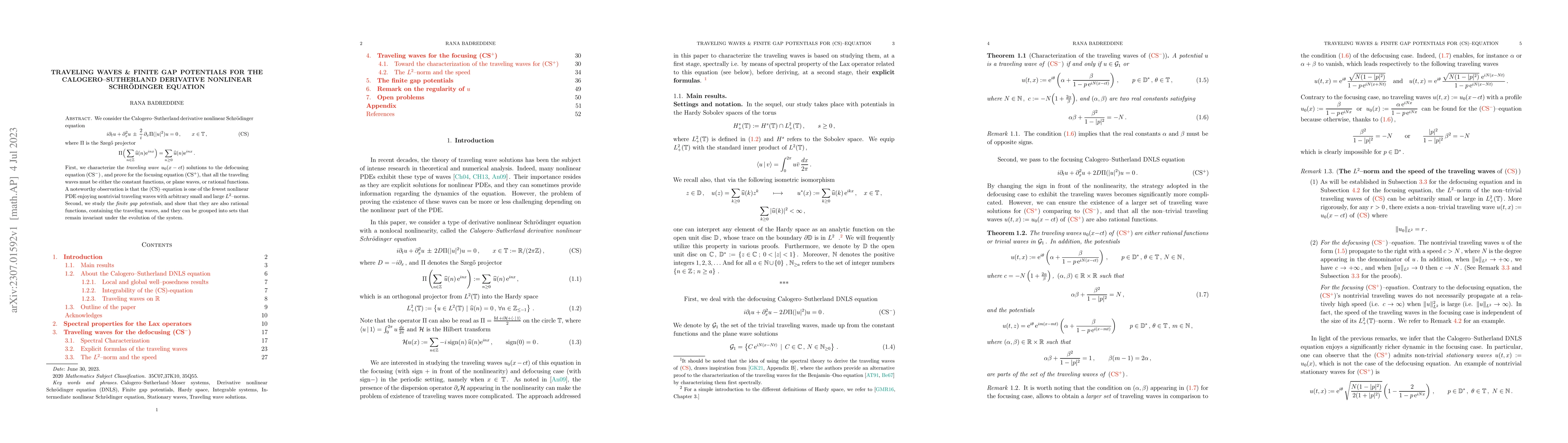 Thumbnail for Traveling waves & finite gap potentials for the Calogero-Sutherland
  Derivative nonlinear Schr\"odinger equation