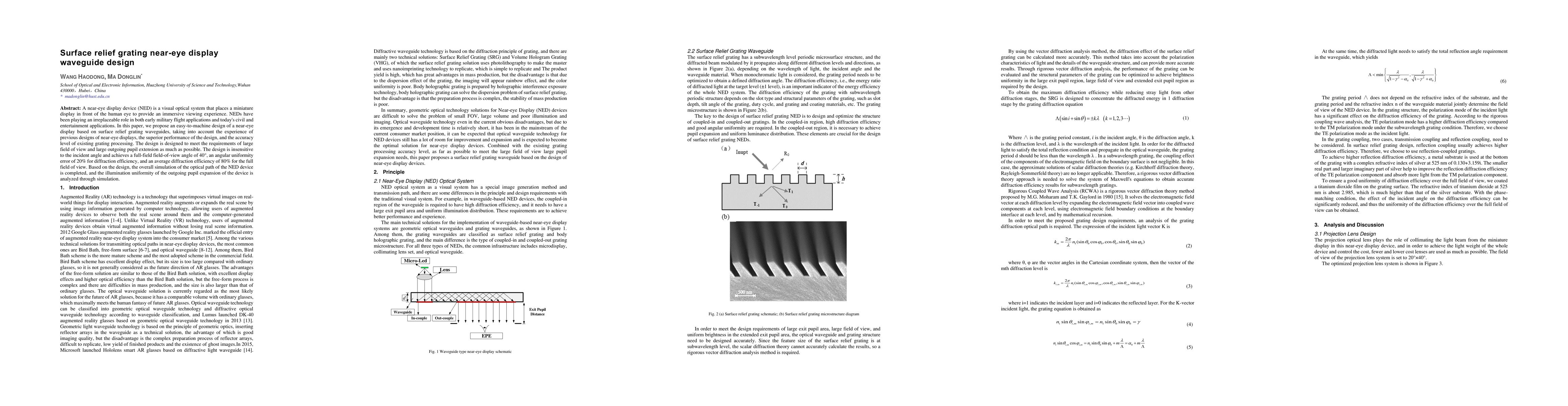 Thumbnail for Surface relief grating near-eye display waveguide design