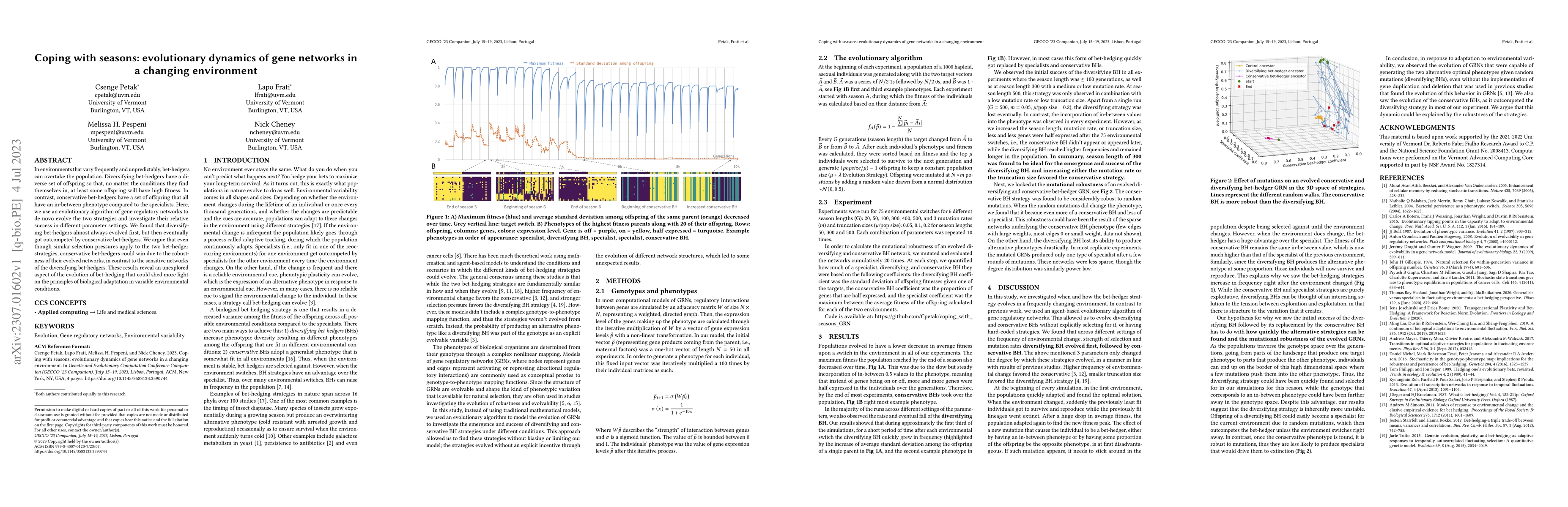 Thumbnail for Coping with seasons: evolutionary dynamics of gene networks in a
  changing environment