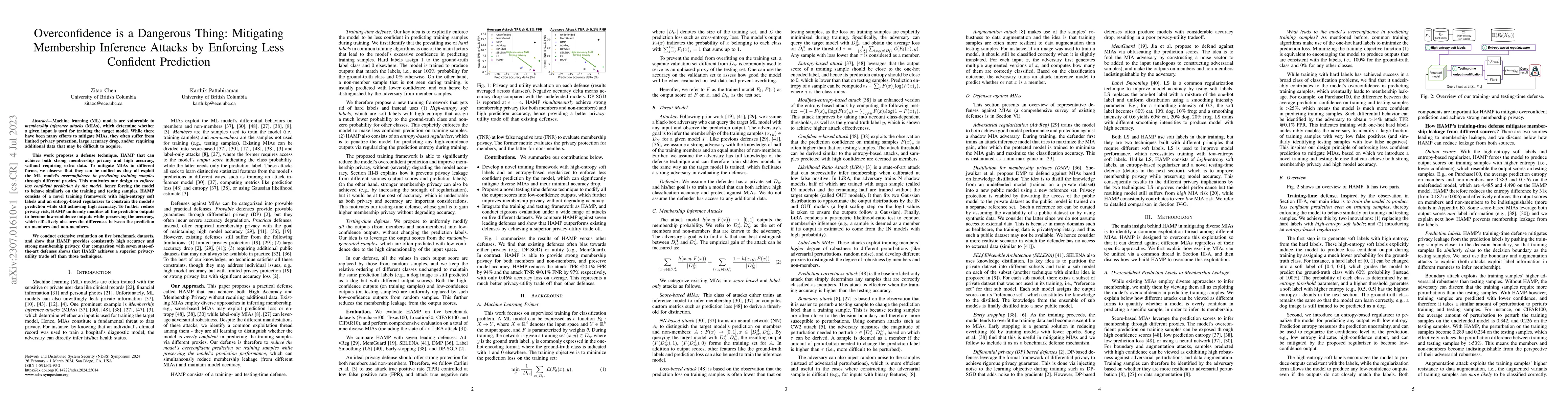 Thumbnail for Overconfidence is a Dangerous Thing: Mitigating Membership Inference
  Attacks by Enforcing Less Confident Prediction